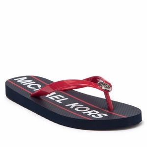 NIB Michael Kors flip flop ADM/OWH/BRRD silver MK logo new with box